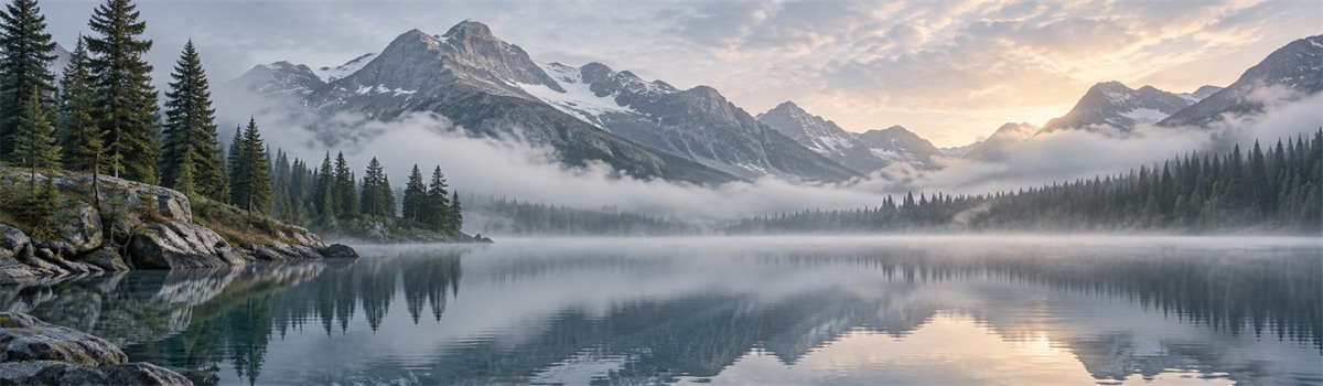 Mountains reflected in a peaceful lake
